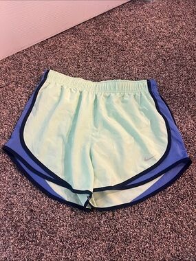 Nike Women’s Light Mint Athletic Shorts with Blue Trim